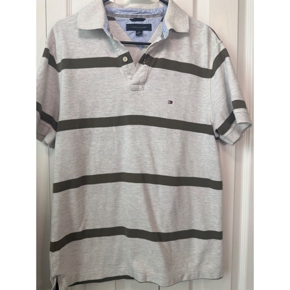 Tommy Hilfiger Other - Tommy Hilfiger Men's Polo Shirt Medium Gray Green Stripe Short Sleeve Casual Cla